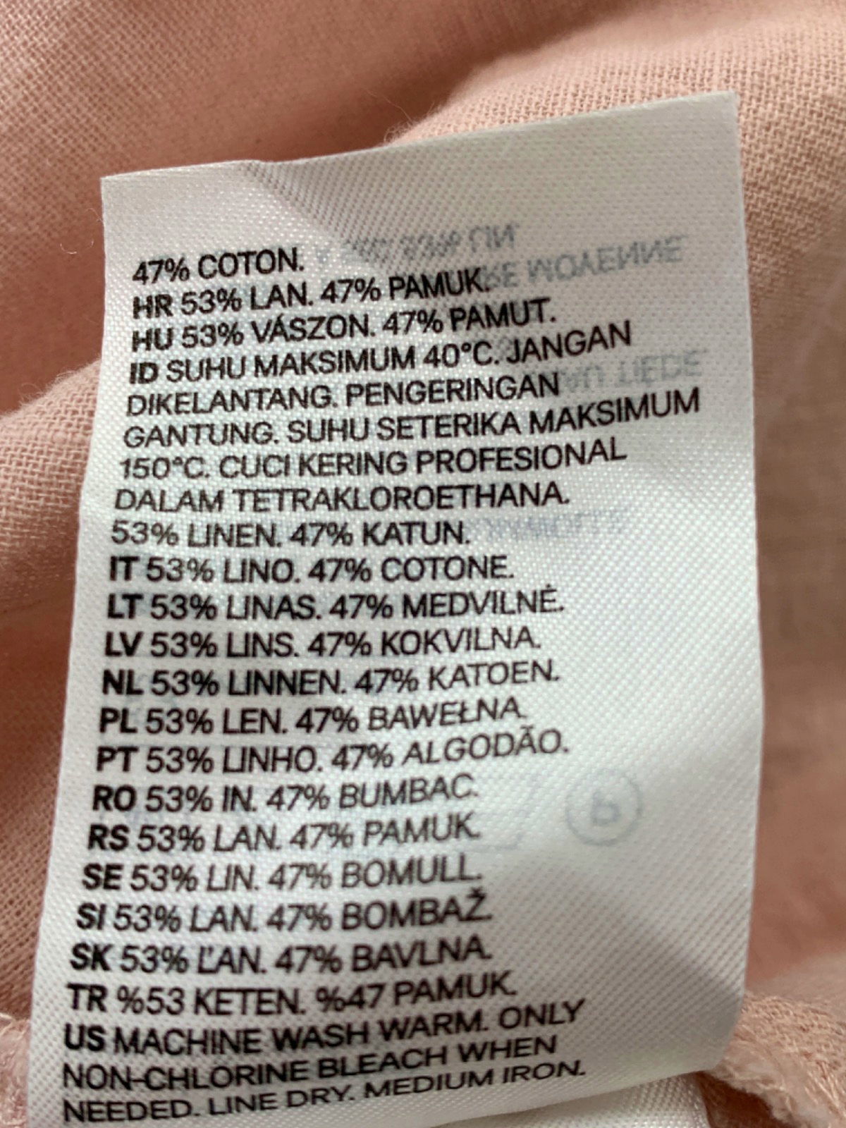 H&M Pink Linen-Cotton Blend Dress UK XS