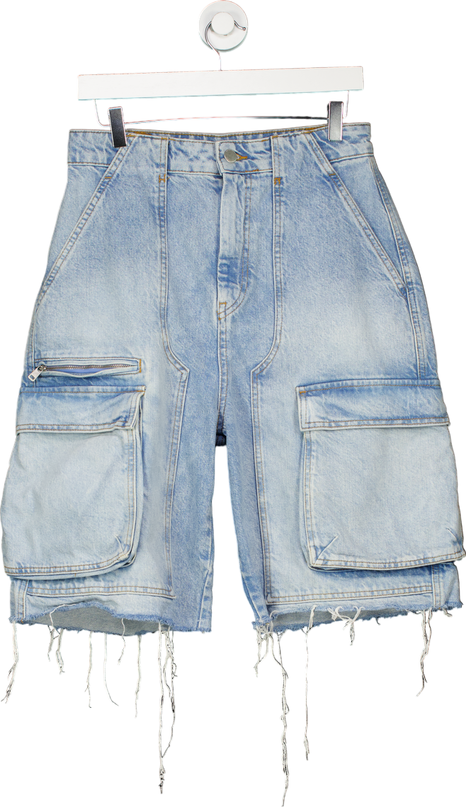 Zara Light Blue Denim Cargo Shorts UK 10