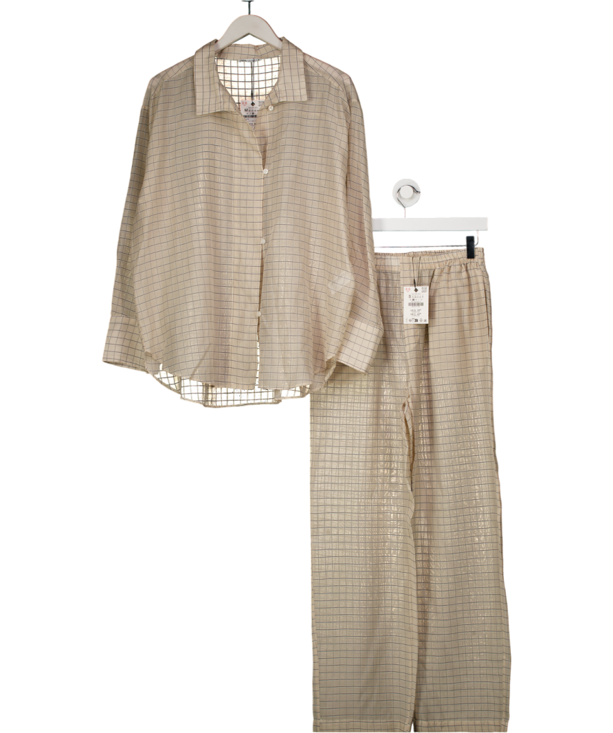 ZARA Beige Checked Shirt And Trouser Set UK M