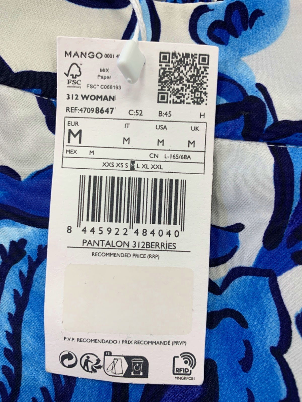 Mango Blue/White Floral Pants UK M