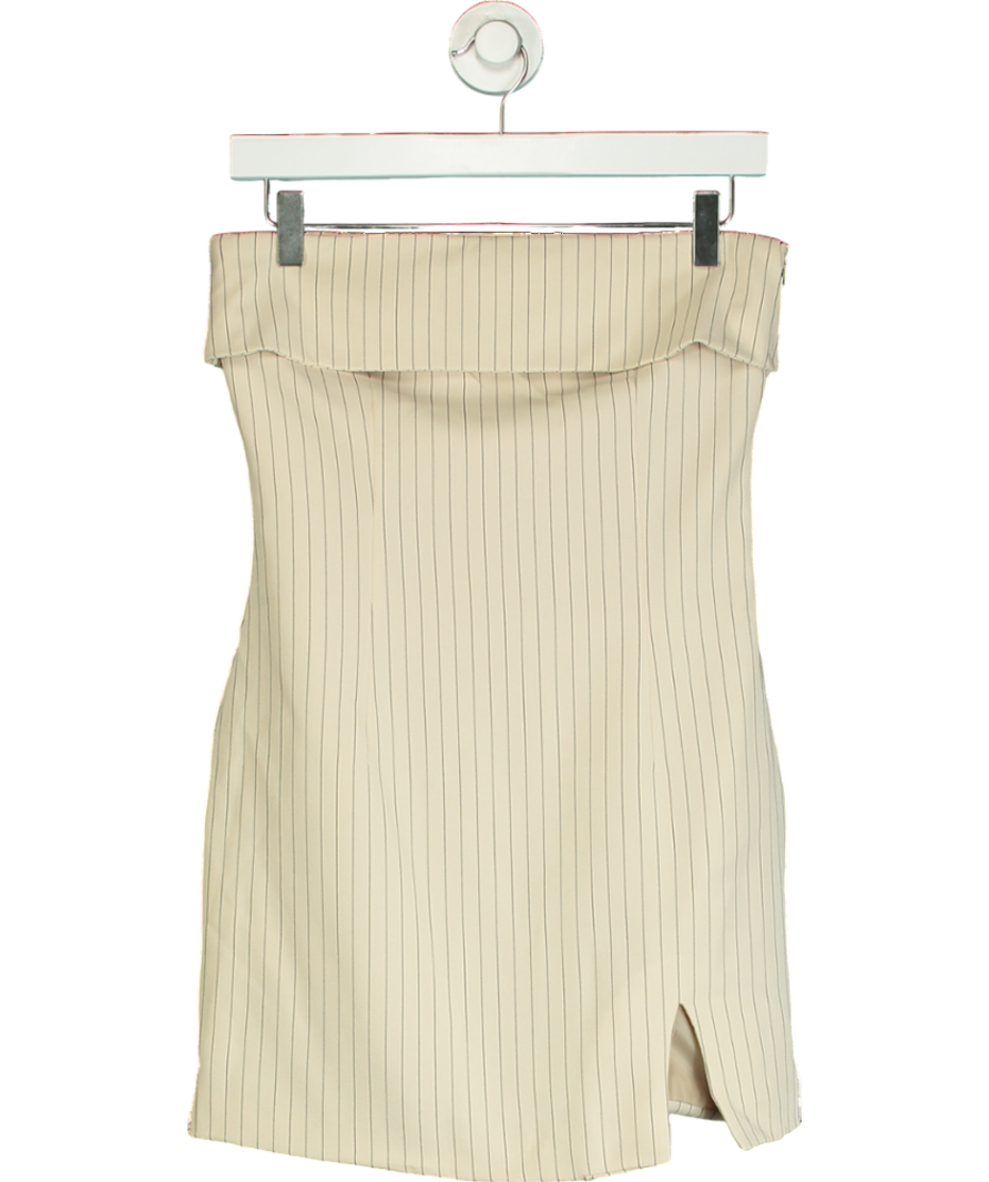 extro&vert Beige Pinstripe Fold Over Bandeau Mini Dress UK 6