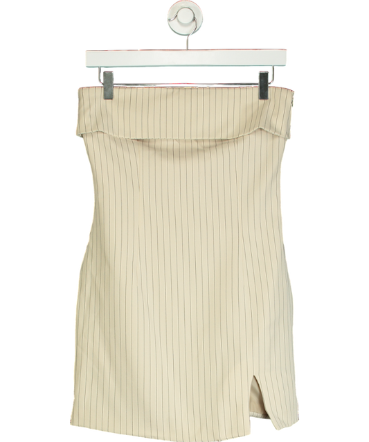 extro&vert Beige Pinstripe Fold Over Bandeau Mini Dress UK 6