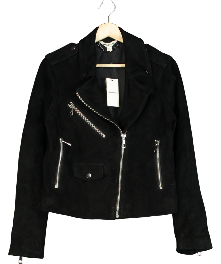 Whistles black suede biker jacket UK 10