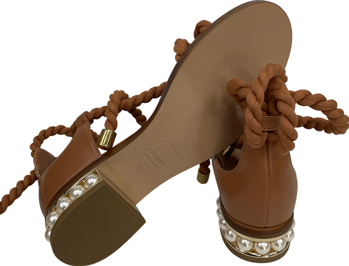 vero cuoio Brown Rope Tie Leather Sandal UK 3 EU 36 👠