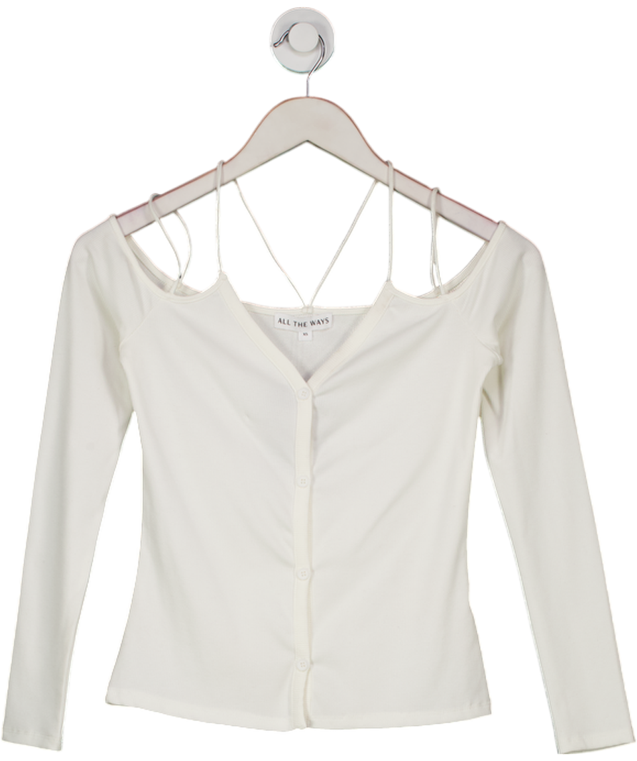 All the Ways White Cassia Long Sleeve Ribbed Top UK XS