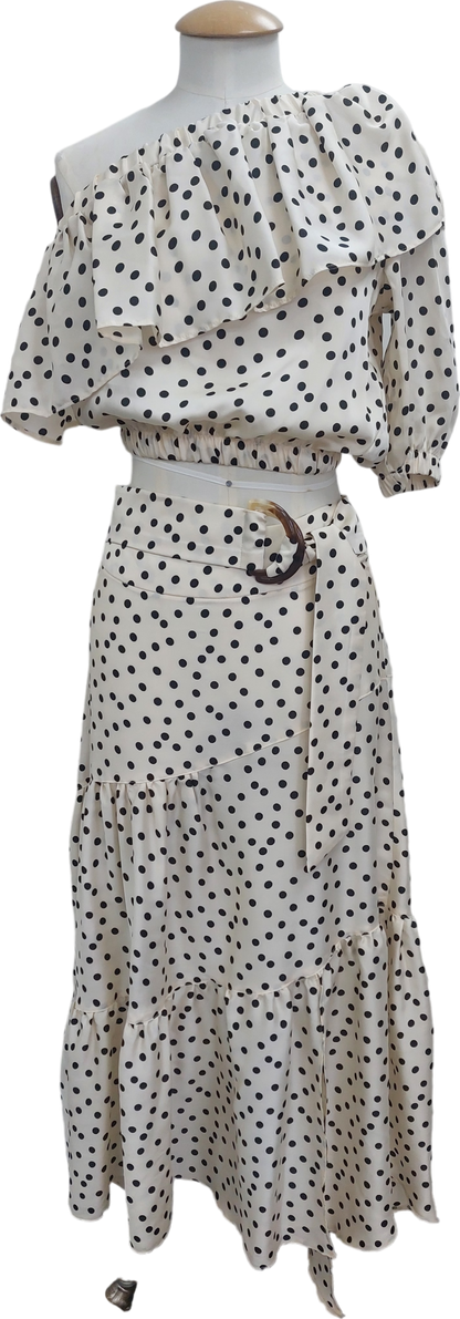 Topshop Cream Polka Dot One Sleeve Top And Midi Skirt UK 8