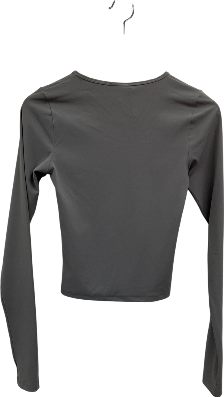 PrettyLittleThing Grey Charcoal Contour Sculpt Long Sleeve T Shirt UK 10