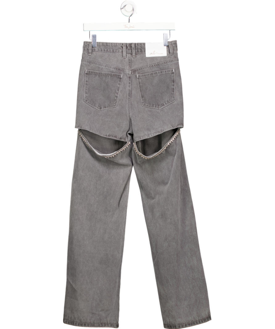 Oh Polly Grey High Rise Cheeky Diamante Jeans UK 10