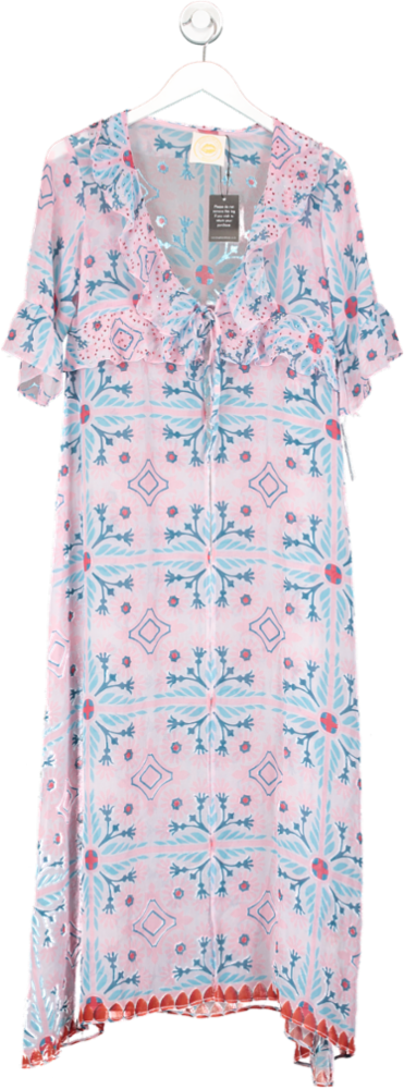 Noughts & Kisses Pink Sheer Gem Detail Tie Front Cover Up Dress UK S/M