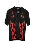 Vision Of Super Black Shirt With Red Tribal Flames Print UK S