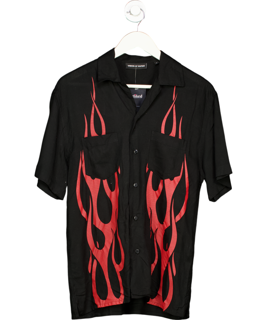 Vision Of Super Black Shirt With Red Tribal Flames Print UK S