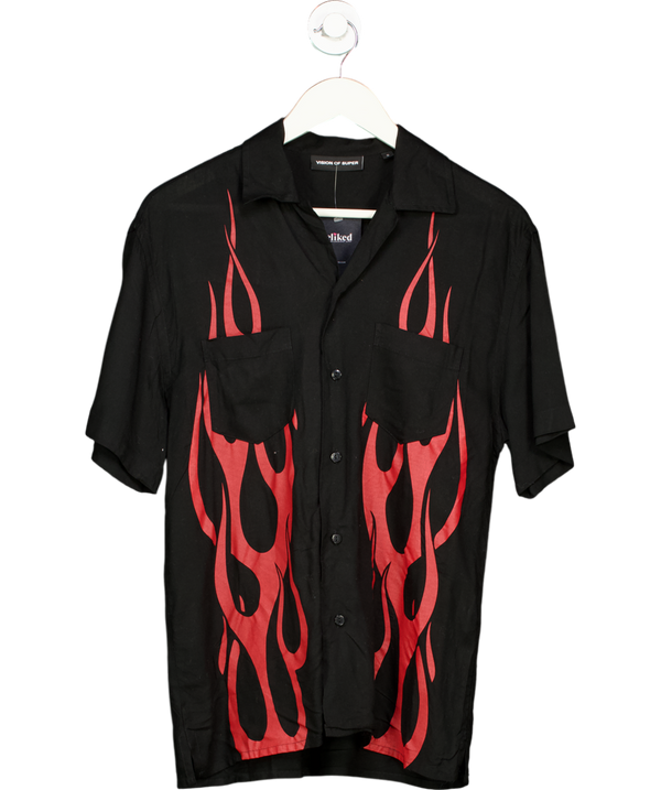 Vision Of Super Black Shirt With Red Tribal Flames Print UK S