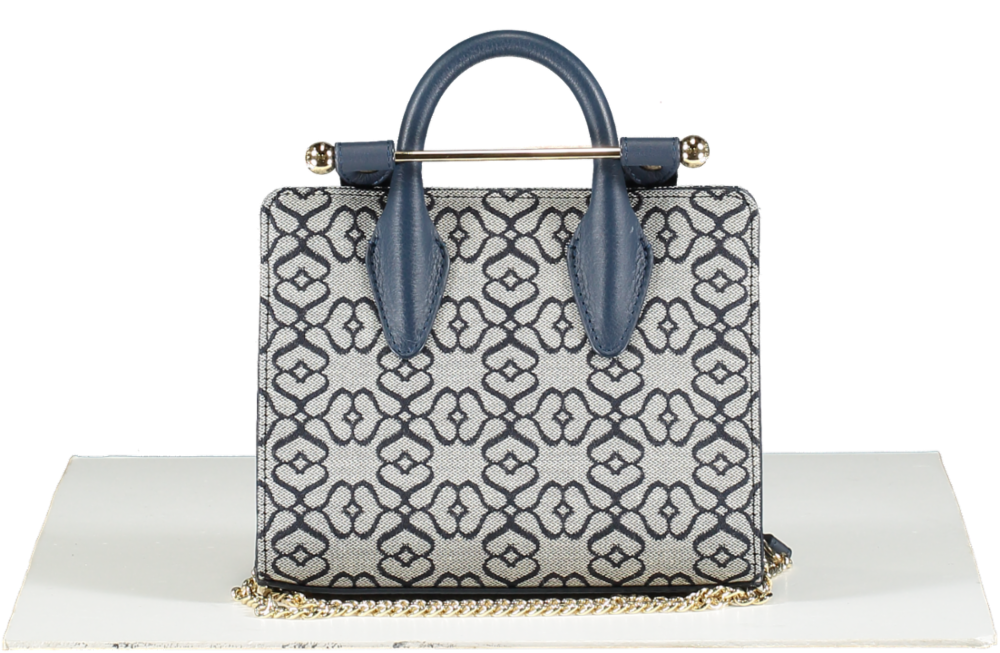 Strathberry Blue Nano Monogram Tote in Box