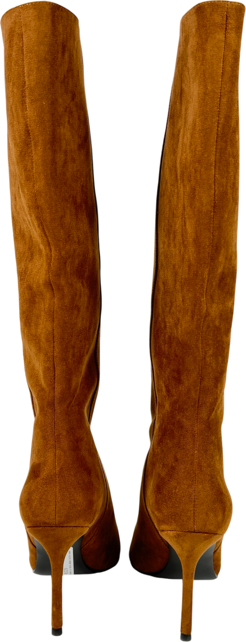Charles & Keith Brown Faux Suede Pointed Stiletto Knee-high Boots - Cognac UK 6 EU 39 👠