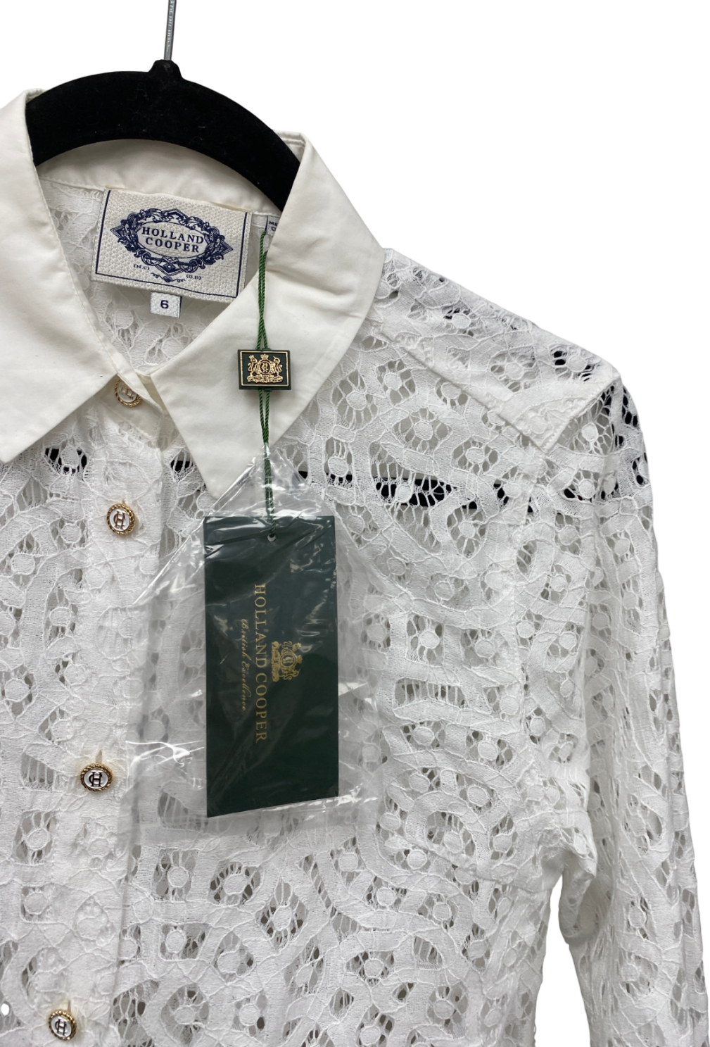 Holland Cooper White Classic Lace Shirt UK 6