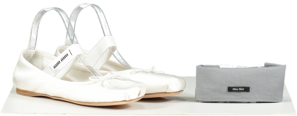 Miu Miu White Satin Ballet Flats With Logo UK 5.5 EU 38.5 👠