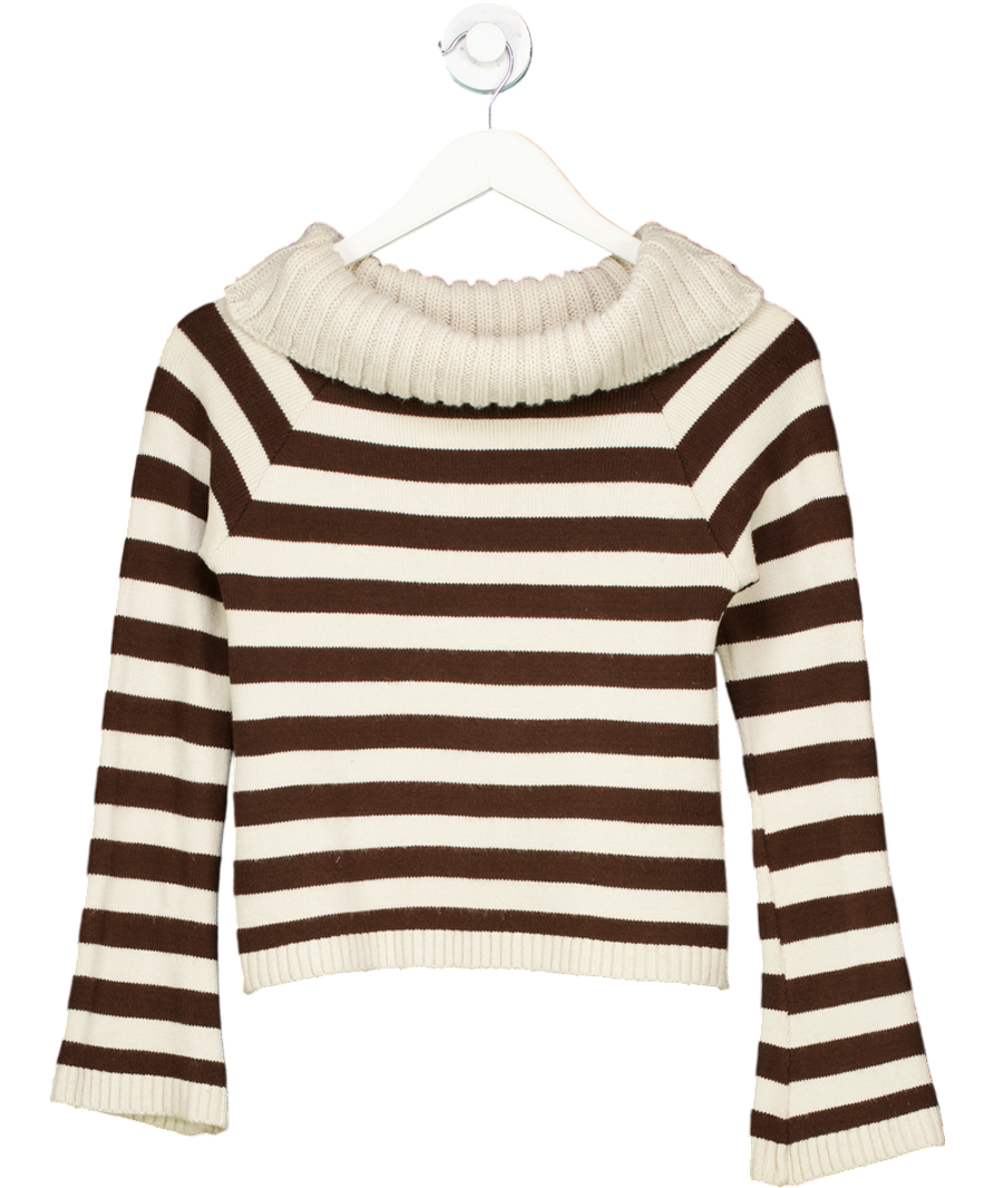 Drelux collection Brown And Cream Fold-over Off The Shoulder Sweater UK XS/S
