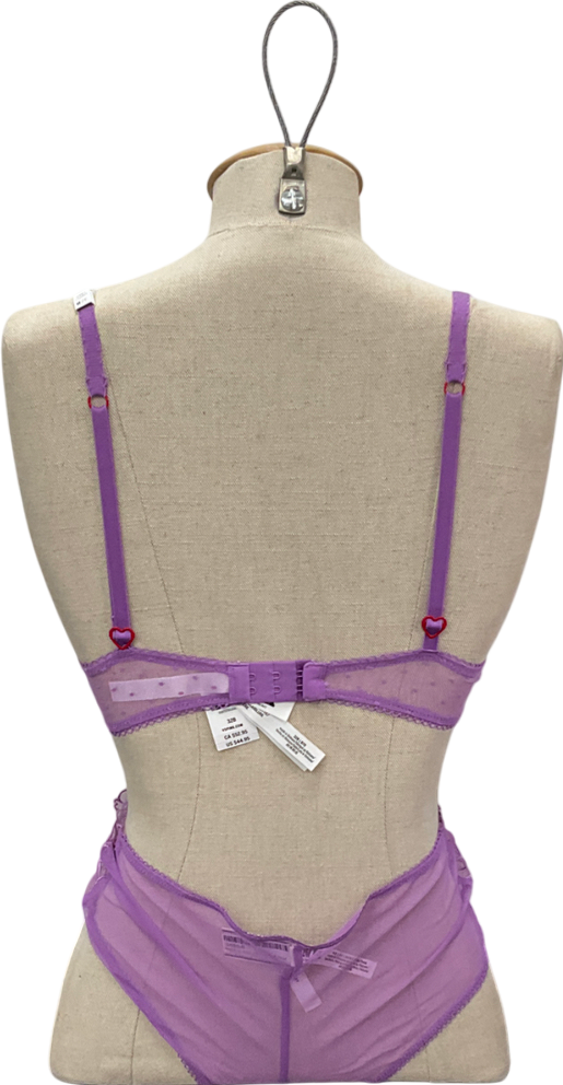 victoria secret Grape Taffy Purple Lightly Lined Balcony Heart Embroidery Bra & Underwear UK 32B