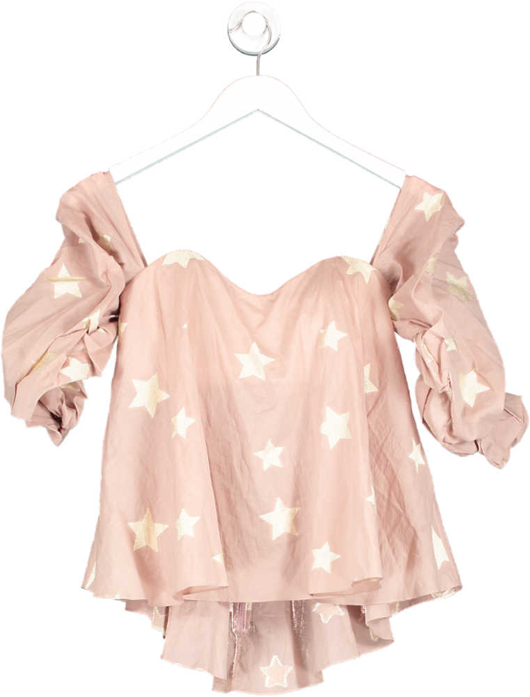 Caroline Constas Pink Off The Shoulder Gathered Sleeve Top With Metallic Stars UK XS