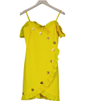 Violante Nessi Yellow Frill Bardot Mini Dress With Gold Buttons It38 UK 6