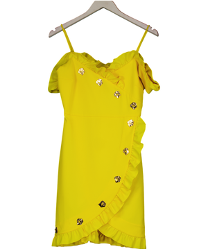 Violante Nessi Yellow Frill Bardot Mini Dress With Gold Buttons It38 UK 6