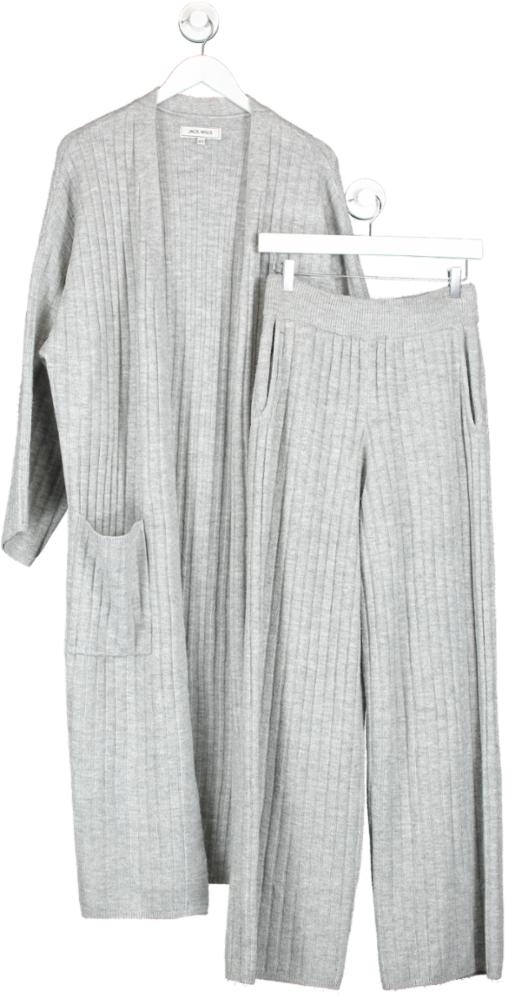 Jack wills Grey Rib Knot Long Line Cardigan Uk 10 & Trousers UK 12