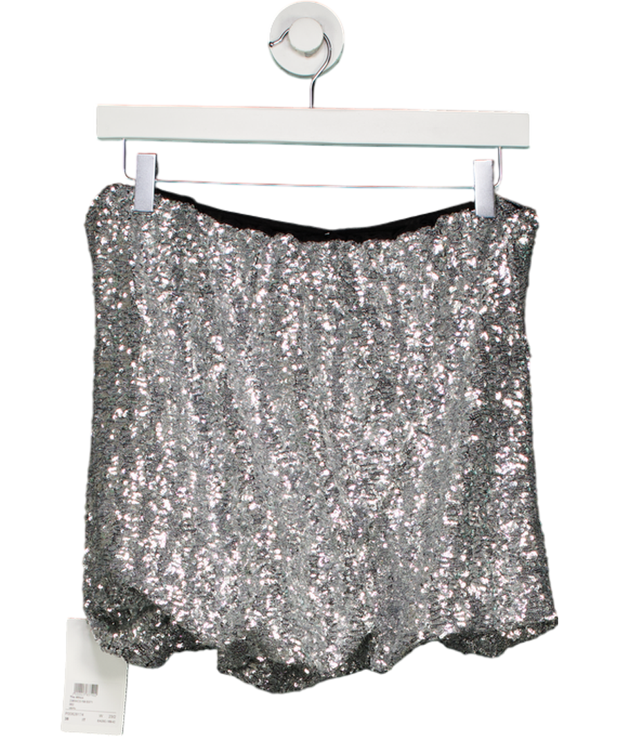 Attico Metallic Silver Bubble Hem Mini Skirt UK 6