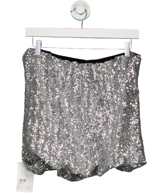 Attico Metallic Silver Bubble Hem Mini Skirt UK 6