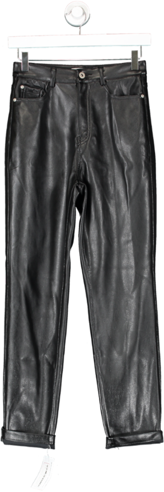 BOA Black Faux Leather Mom Trousers UK XS