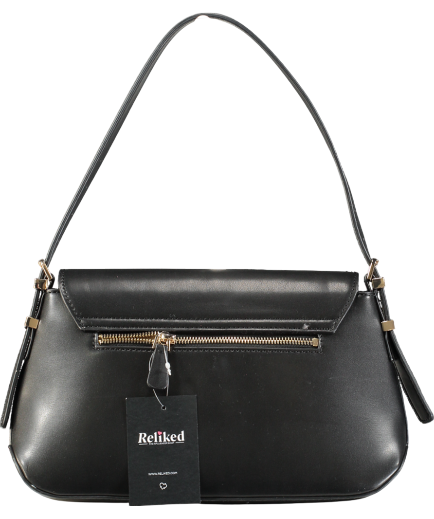 Guess Black Smooth Leather Logo Plaque Shoulder Flap Bag One Size