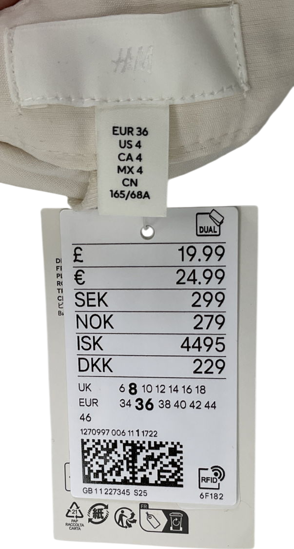 H&M Cream Wide Linen-blend Trousers UK 8