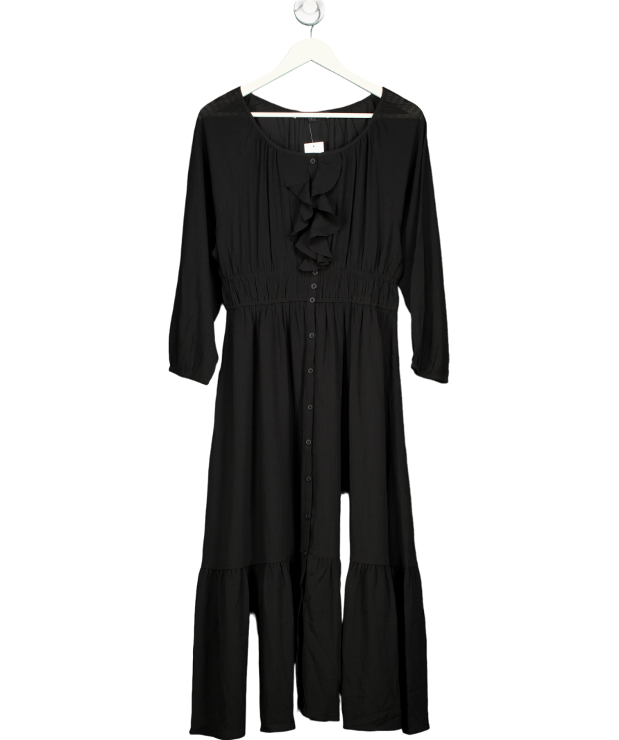 French Connection Black Anna Cora Pleated Button Down Maxi Dress UK S