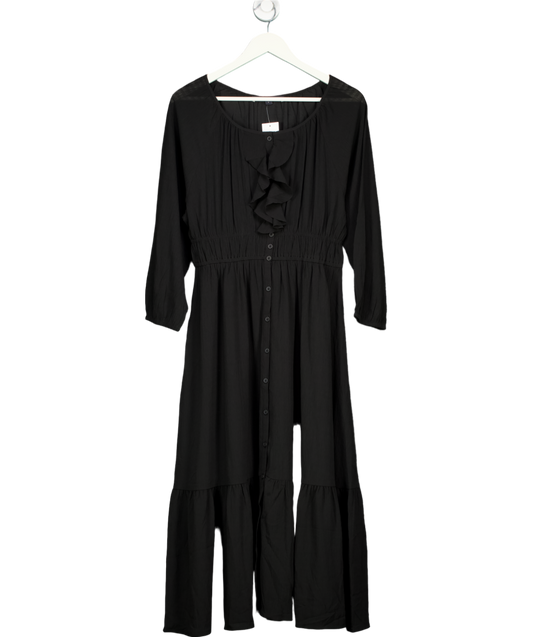 French Connection Black Anna Cora Pleated Button Down Maxi Dress UK S