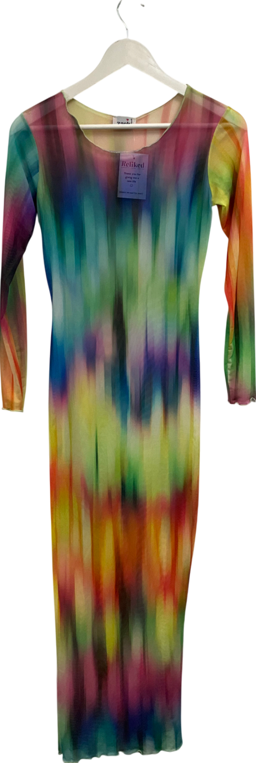 Zack London Multicoloured Vibrant Colour Mesh Maxi Dress UK S/M