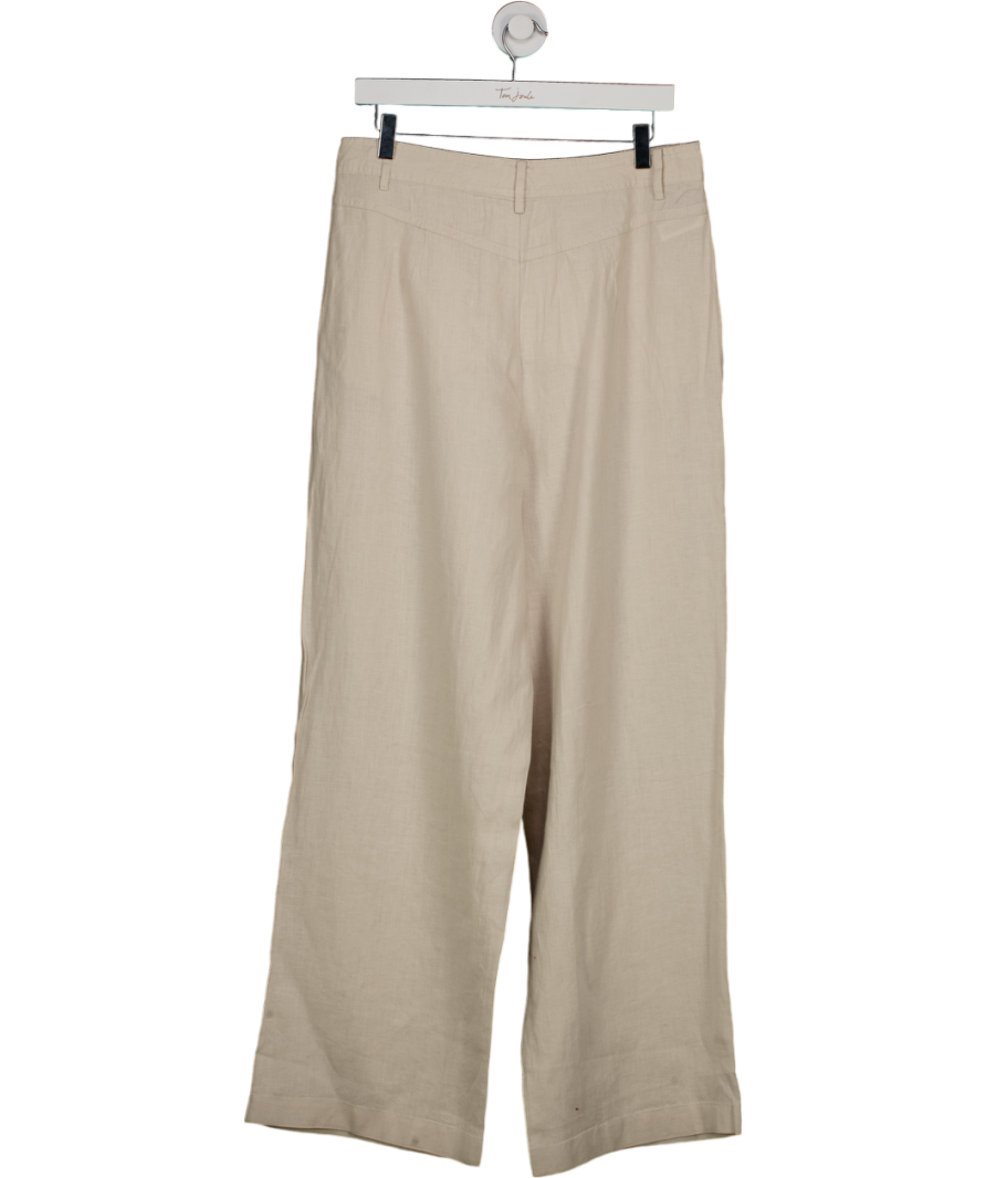 MANGO Beige Linen Trousers With Tortoiseshell Button UK 12