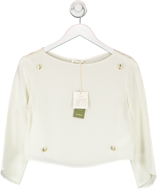 LILYSILK Cream Dubrovnik 3/4 Sleeved Silk Top With Button Accents UK 4