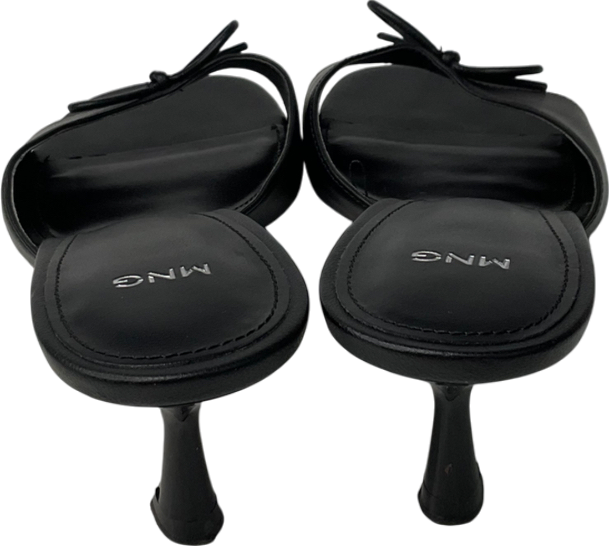 MANGO Black Sarao Bow Detail Heeled Mule Sandals UK 5 EU 38 👠