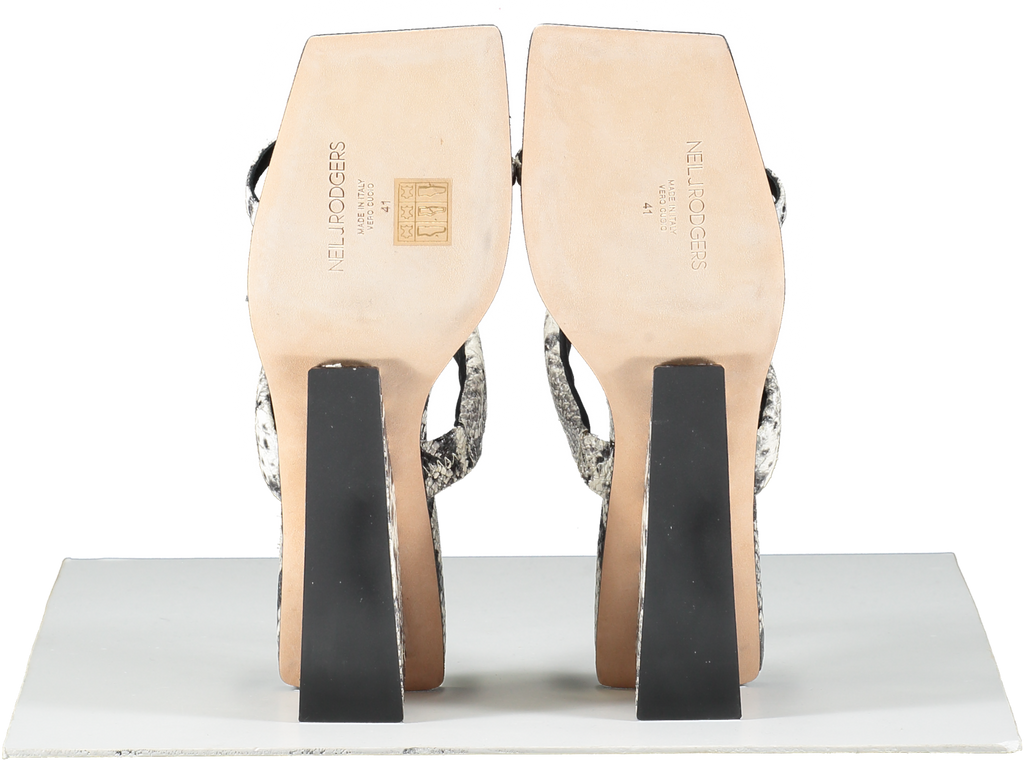 Neil J Rodgers Grey Python Animal Print Wedged Sandals UK 8 EU 41 👠