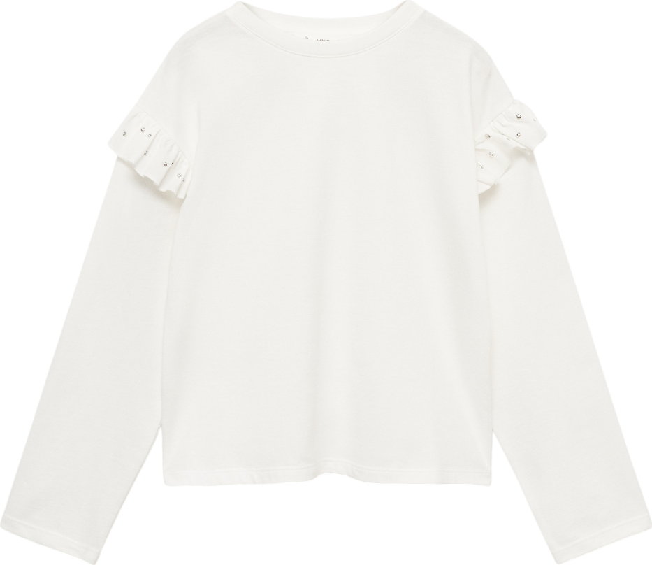 MANGO White T-shirt With Studded Ruffles 9 Years