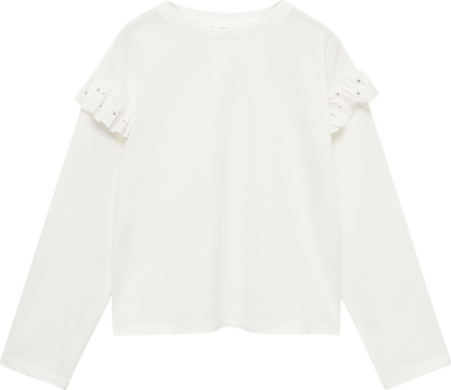 MANGO White T-shirt With Studded Ruffles 9 Years