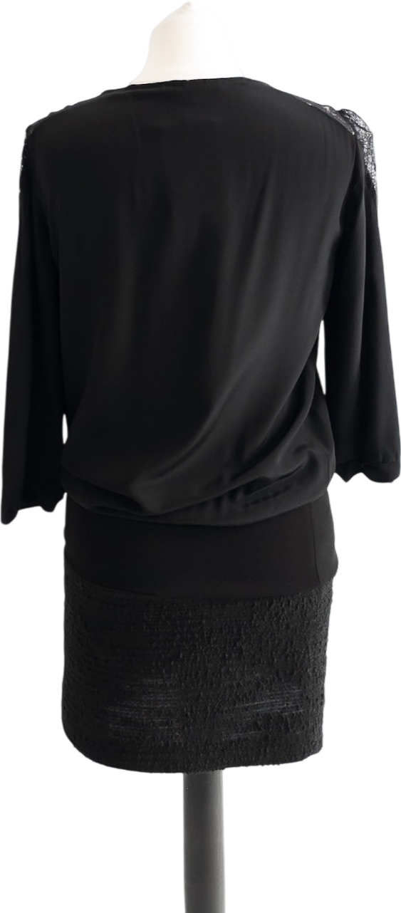 Maje Black Silk Lace Inset Mini Dress UK 8