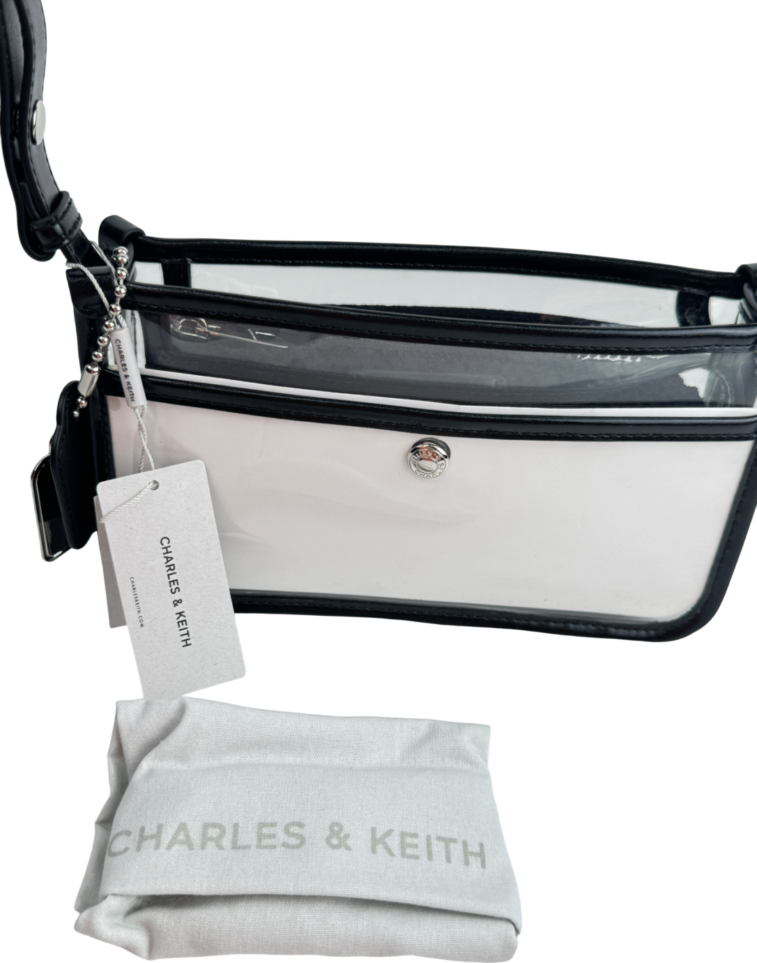 Charles & Keith Black / White Norah Shoulder Bag