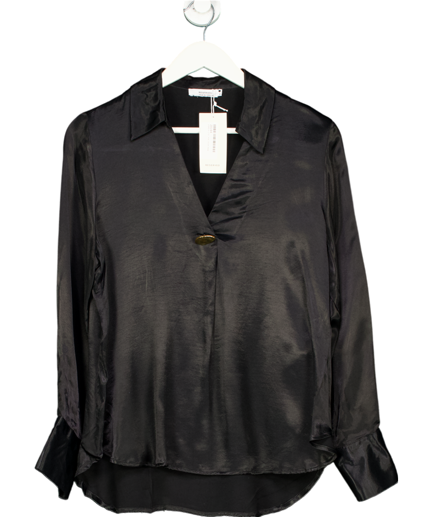 Reserved Black Button Detail Satin Shirt UK M