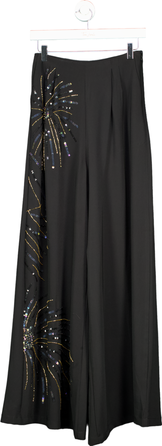 Virgos Lounge Black Embellished Wide Leg Trousers UK S