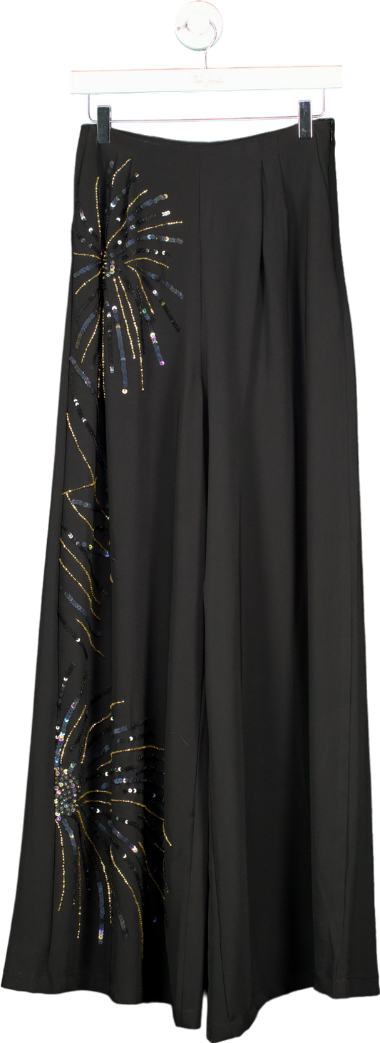 Virgos Lounge Black Embellished Wide Leg Trousers UK S