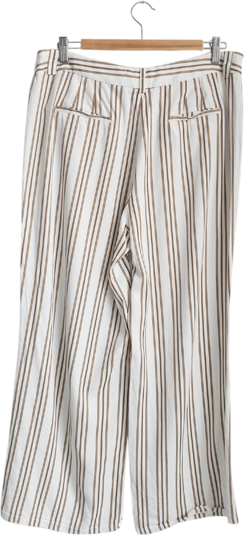 Massimo Dutti White / Camel Striped Wide Leg Trousers UK M/L