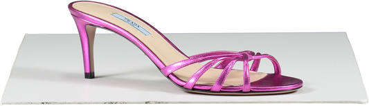 Prada Pink Fuchsia 65 Metallic Leather Sandals UK 6 EU 39 👠