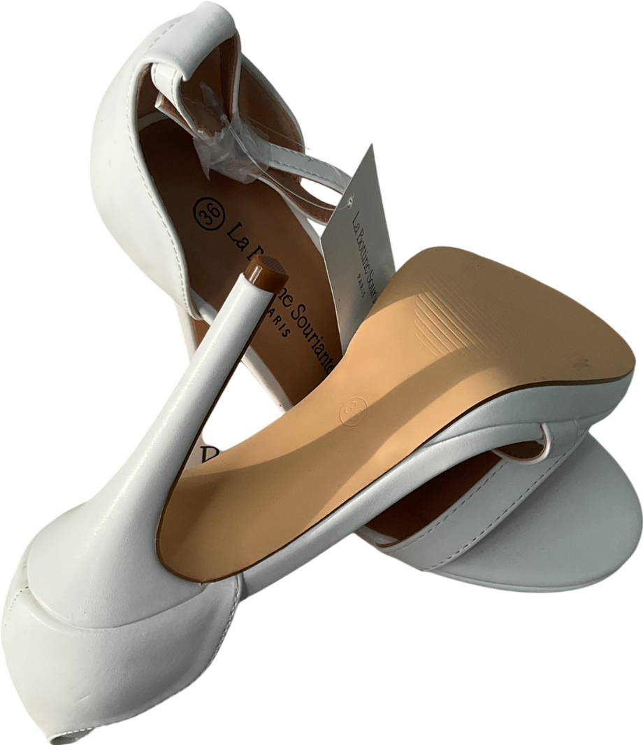 la bottine souriatte Letty Ankle Strap Stiletto Heel In White Faux Leather UK 3 EU 36 👠