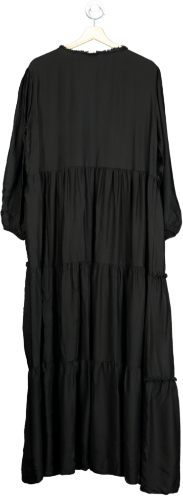 Silk Blend Black Tiered Maxi Dress