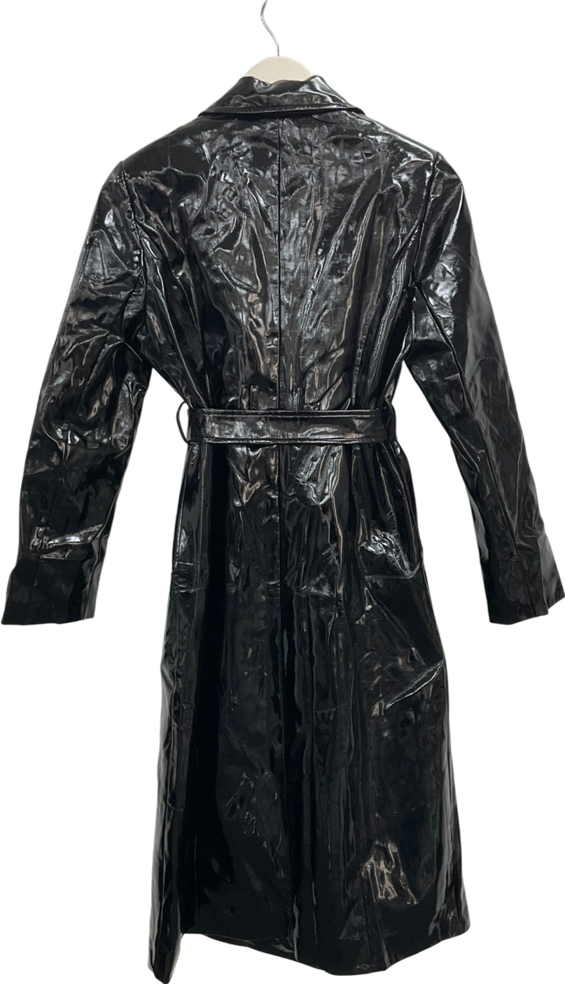 Finesse Black Patent Look Trench Coat UK M